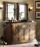美式乡村现代简约欧式田园风格橡木高档复古色双盆卫浴柜5.6