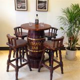 直销新款酒桶吧台复古欧美式实木酒吧桌椅组合吧椅红酒会所高脚桌