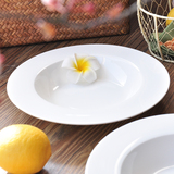 骨瓷深盘家用意面盘子创意纯白色汤盘菜盘陶瓷西餐盘餐具套装圆形