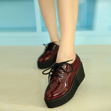 2013潮公主韩版新款秋季松糕厚底女鞋子休闲系带漆皮坡跟鞋女单鞋