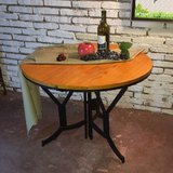 新品 北欧铁艺餐桌实木圆形可折叠欧式铁艺变形餐桌快收纳移动桌