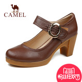 Camel/骆驼正品女鞋 春季新款真皮高跟鞋 粗跟浅口时尚女单鞋