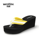Westlink西遇2016夏季新款 夹趾人字拖高跟凉拖鞋坡跟厚底女拖鞋