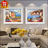 欧美式现代简约地中海风景挂画纯手绘油画客厅餐厅卧室沙发装饰画