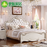 真皮靠背欧式床 双人床 法式床 实木雕刻橡木chuang 1.5/1.8 白色