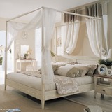地中海风格家具简约时尚卧室现代 实木双人架子床1.5mm板式柱子床