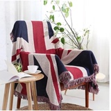 外贸特价复古做旧英国国旗米字旗纯棉流苏线毯双面盖毯沙发毯