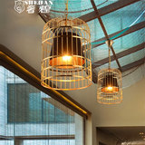新中式铁艺金色鸟笼吊灯创意个性餐厅客厅装饰吊灯复古工业风吊灯