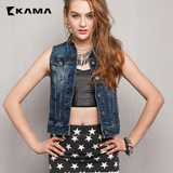 KAMA 卡玛 2016夏季新款女装 短款纯色休闲牛仔马甲女 7215975