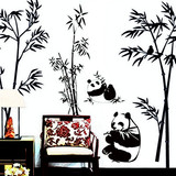 水墨竹子熊猫墙贴 中国风玄关客厅电视墙书房沙发背景可移除贴画