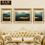 欧式巨人山风景油画客厅装饰画三联现代背景墙画组合横版沙发挂画