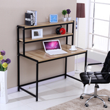 电脑桌钢木台式简约家用书桌带书架简易办公写字桌 书桌书架组合