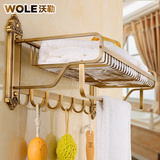 欧式仿古全铜置物架复古卫生间置物篮浴室挂件 带毛巾杆实心