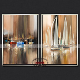 美式手绘油画客厅餐厅玄关书房有框装饰画壁画简约帆船挂画 008