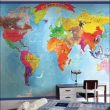 岳跃壁纸 美国进口墙纸 儿童房 蓝色 纯纸 世界地图 壁画 WQ-JB