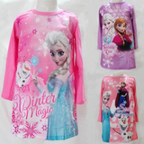 韩国进口童装迪斯尼正品Frozen冰雪奇缘女童家居服连衣裙长袖睡裙