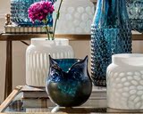 可立特家居软装用品美式仿古猫头鹰小玻璃花瓶蓝色插花客厅摆件