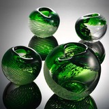 样板房水晶球摆件 进口圆形车刻玻璃花瓶 高档样板间艺术品墨绿色