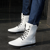 2015增高靴男士中筒靴子夏季潮流白色皮靴韩版时尚拉链马丁靴白靴