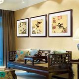新中式客厅家庭室内大厅茶室挂画三连画花鸟国画带框装饰画郎世宁