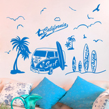 地中海墙贴纸贴画卧室客厅背景墙壁墙面装饰海洋风格椰树汽车冲浪