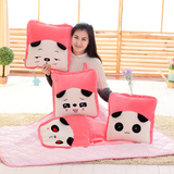 卡通熊猫午睡枕头毯子抱枕三用办公室靠垫被熊猫空调被靠枕毯子