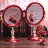 镜子台式化妆镜台式双面便携镜折叠大梳妆镜结婚礼物镜子婚庆用
