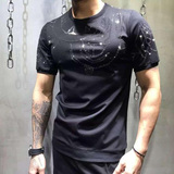 香港代购2016夏季潮牌暗黑烫钻凉爽创意线条修身短袖t恤大码