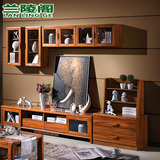 现代中式客厅挂柜实木电视柜组合 小户型背景墙壁柜橱柜储物柜