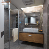 新款现代简约浴室吊柜组合大理石台面挂墙式洗手盆实木橡木 特价