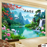 鑫雅中式山水画3D墙纸壁画流水生财瀑布客厅沙发电视背景墙壁纸布