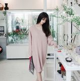 2016春韩国正品代购cherrykoko女装 V领针织宽松连衣裙
