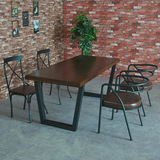 美式复古实木餐桌椅不锈钢长电脑桌铁艺餐桌书桌会议桌办公桌