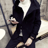 2016冬季新款韩版修身双排扣呢大衣男士加厚风衣男外套权志龙同款