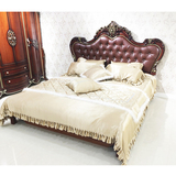 新古典卧室家具美式欧式深色床 法式高箱储物床1.8米双人大床包邮