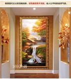 欧式手绘油画玄关客厅山水风景装饰画竖版单幅走廊壁画风水挂画