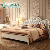 林氏木业欧式雕花板式床法式1.8米双人床结婚卧室成套家具KA627