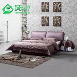 紫色布艺床可拆洗1.8米双人床婚床软包床布床高箱布艺床特价包邮