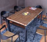 美式复古铁艺实木餐桌椅咖啡桌椅双层家用桌半圈靠背椅子实木餐桌