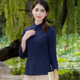 麻棉旗袍上衣中国风秋装唐装女士长袖民族风中式改良亚麻短袖上衣