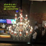 三层LED蜡烛水晶灯漫咖啡厅吧台大吊灯红色描金碟特色灯