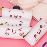 咔巴熊可爱表情白色学生硅胶笔袋 韩版创意女生萌物文具收纳笔包