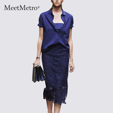 MeetMetro2016夏季新款小香风名媛气质包臀半身裙时尚套装两件套