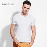 元本BASIQUE 修身纯色T恤 夏季男士圆领短袖棉春季纯白色打底衫潮
