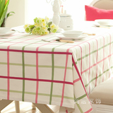 包邮 欧式田园餐桌布 粉红绿格子布艺桌布 纯棉茶几布 桌垫 台布