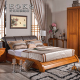 乔克斯中式全实木床 榻榻米床真皮软靠床1.8米双人床现代卧室家具