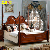 白色美式床1.8M 全纯实木欧式美式床 深色结婚床1.5m实木床白腊木