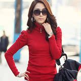 2015新款韩版女装长袖高领打底衫品质百搭修身女式T恤女服装批发