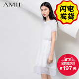 AMII及简2015夏新品女装旗舰店正品品牌苎麻拼雪纺吊带大码连衣裙