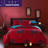 纯棉全棉古典民族风传统喜庆特色四件套 婚庆床单被套床上用品